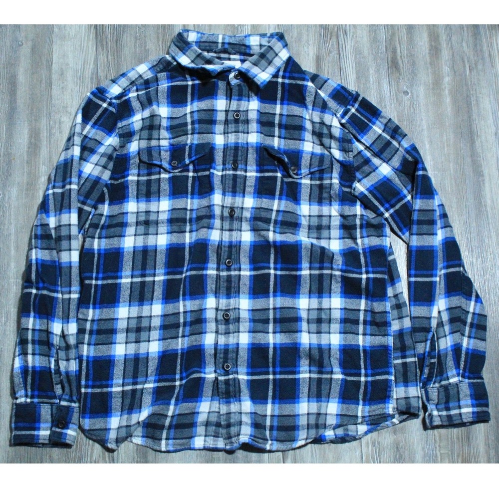 American Eagle Flannel Shirt Mens Large Plaid Blue Black Super Soft
